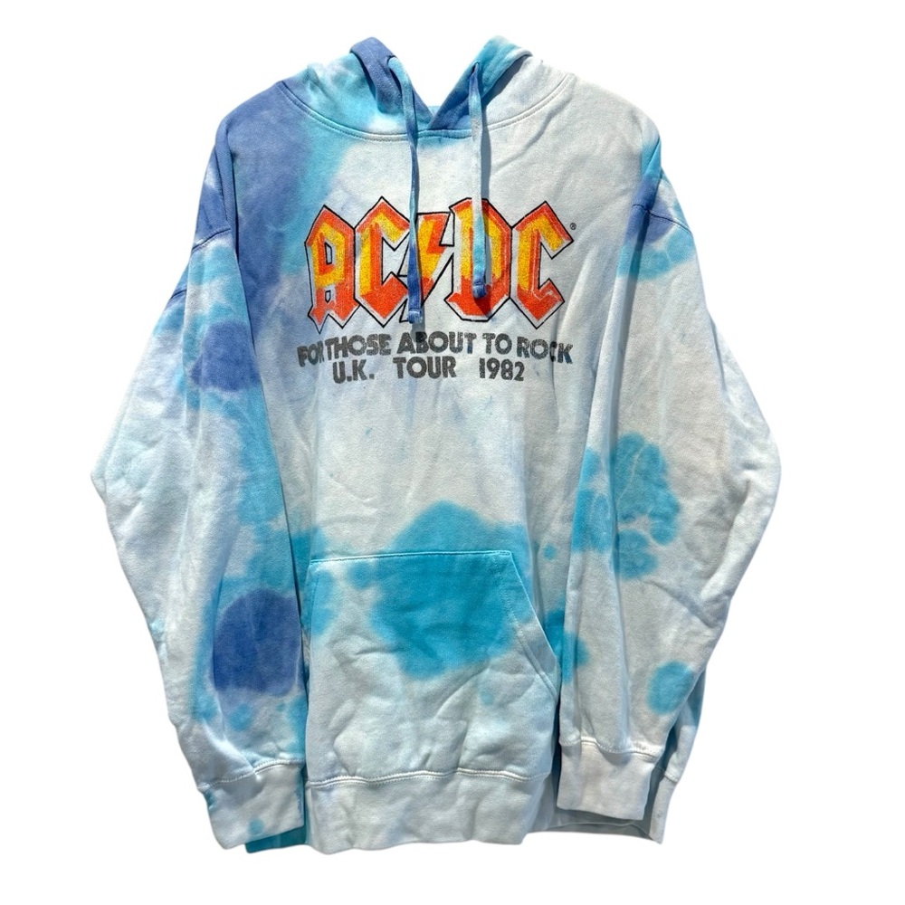 AC/DC For Those About To Rock 1982 Tour‎ Hoodie Blue Tie Dye Mens XL Graphic
